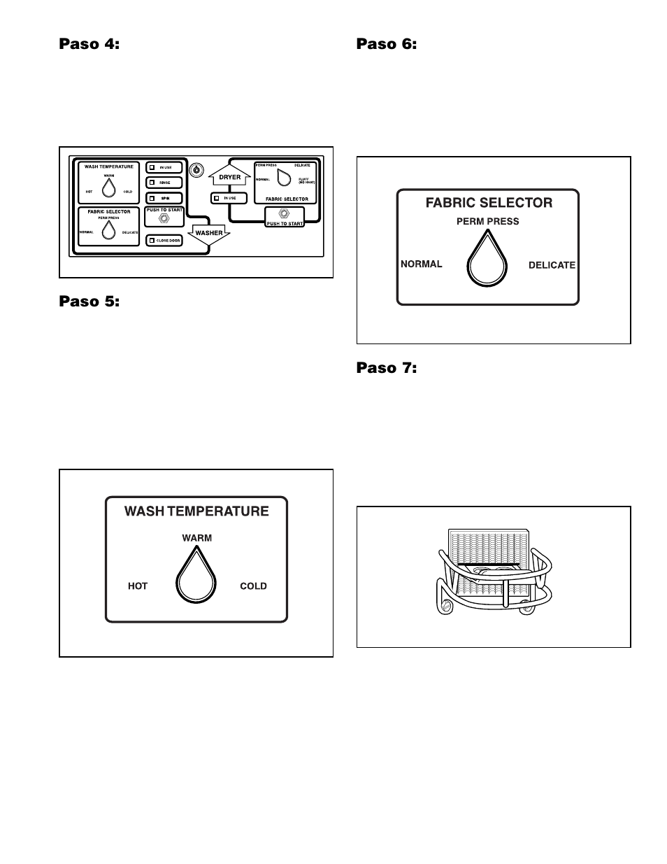 Paso 6: ajuste el selector de tela, Paso 7: deposite la(s) moneda(s) | Alliance Laundry Systems H242I User Manual | Page 95 / 114