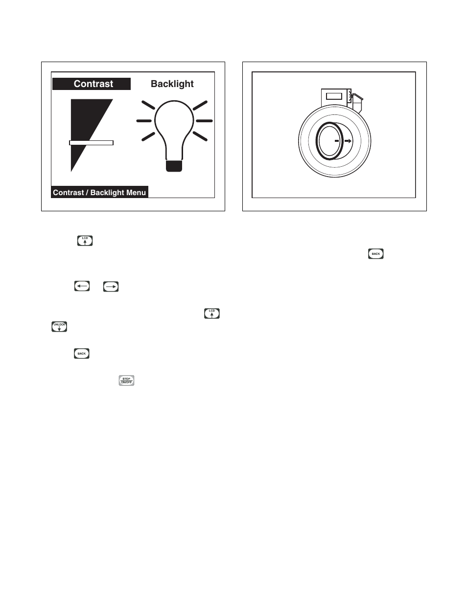 Contrast/backlight menu close door menu, Contrast/backlight menu, Close door menu | Alliance Laundry Systems PHM1401C User Manual | Page 24 / 82