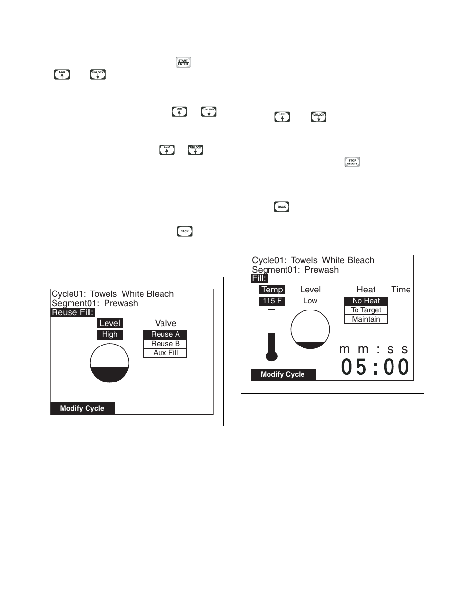 Reuse fill step menu fill step menu, M m : s s | Alliance Laundry Systems PHM1401C User Manual | Page 36 / 82