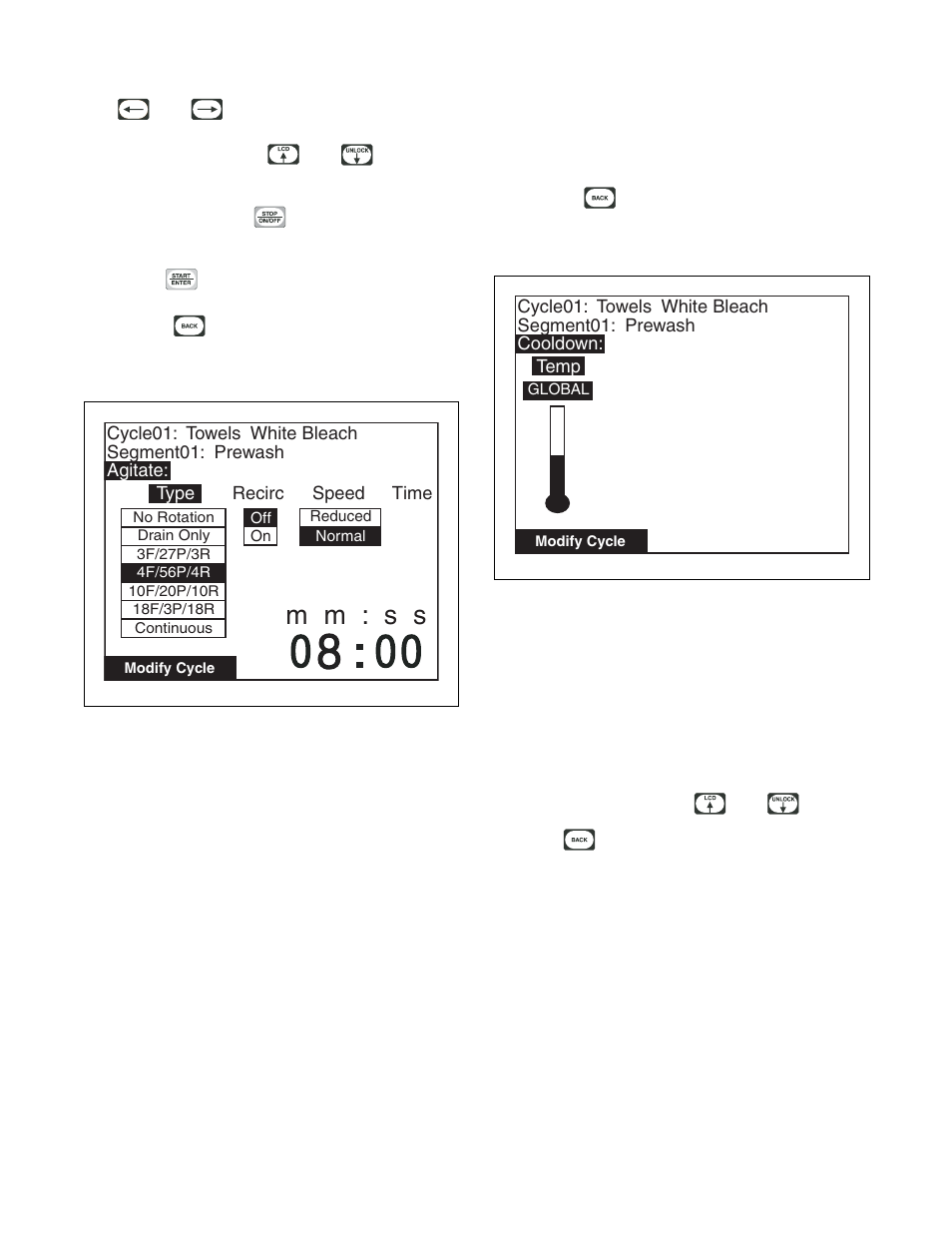 Agitate step menu cool down step menu, M m : s s | Alliance Laundry Systems PHM1401C User Manual | Page 38 / 82