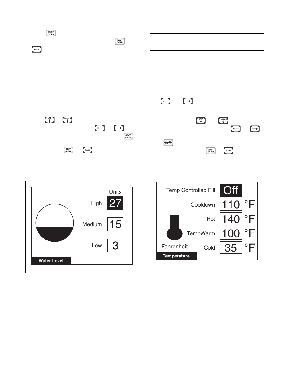 Water level menu temperature menu | Alliance Laundry Systems PHM1401C User Manual | Page 42 / 82