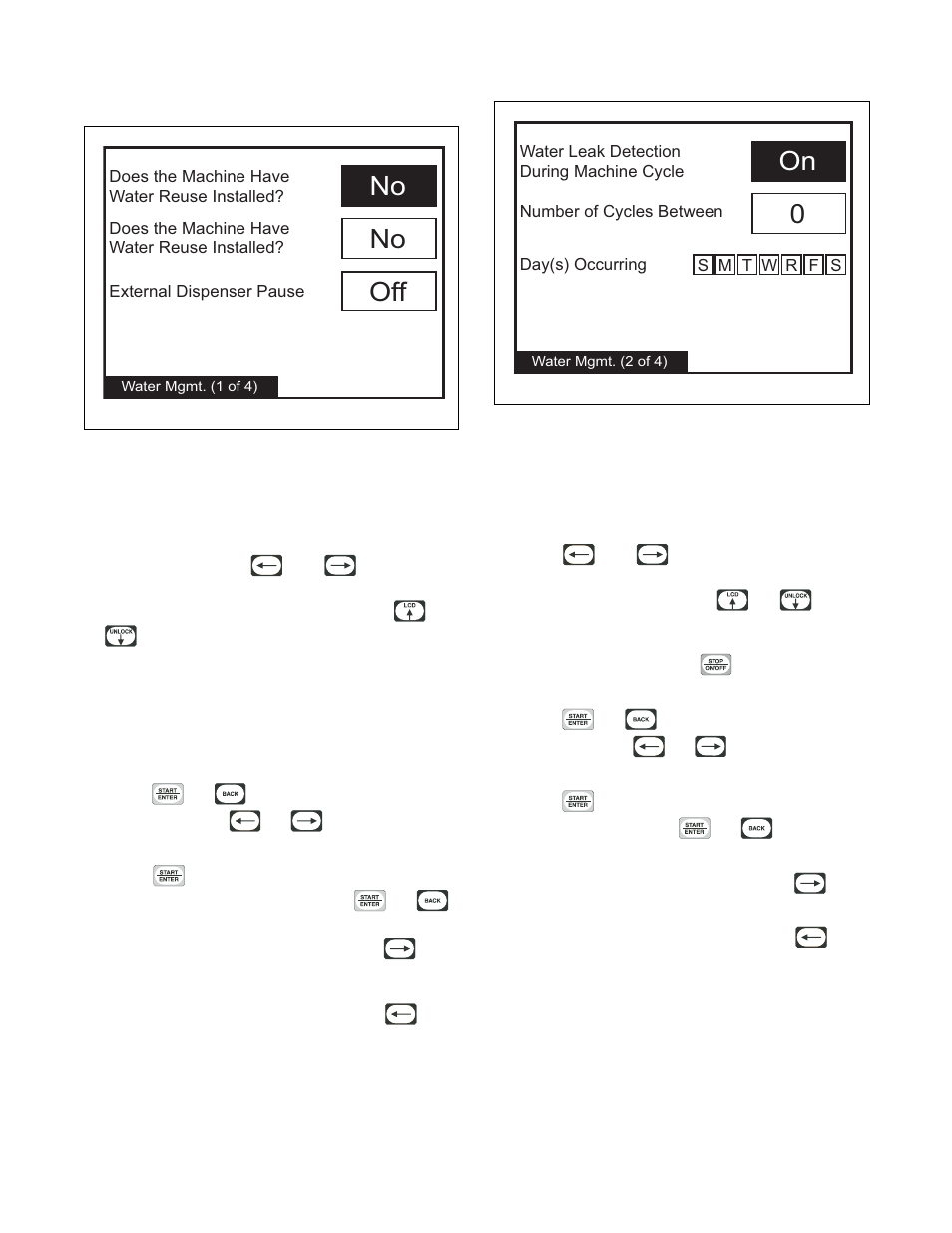 Water management menu, Off no no | Alliance Laundry Systems PHM1401C User Manual | Page 44 / 82