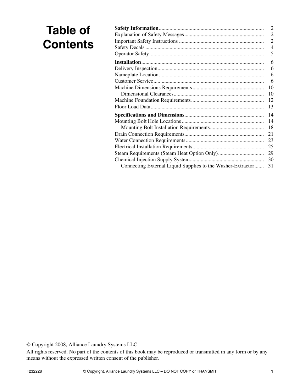 Alliance Laundry Systems UW35AV User Manual | Page 3 / 34