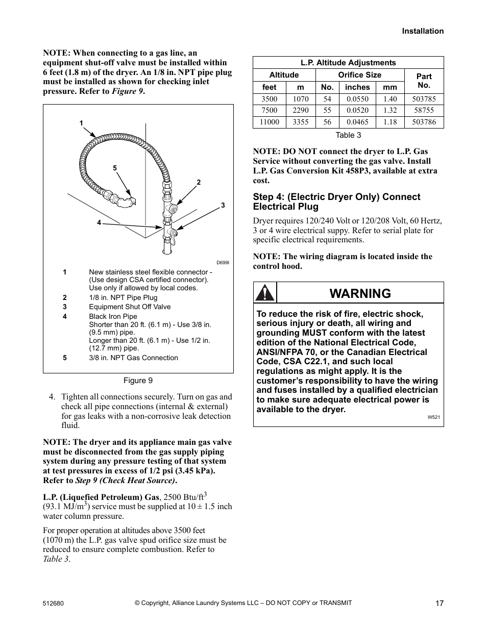 Warning | Alliance Laundry Systems D677I User Manual | Page 19 / 56