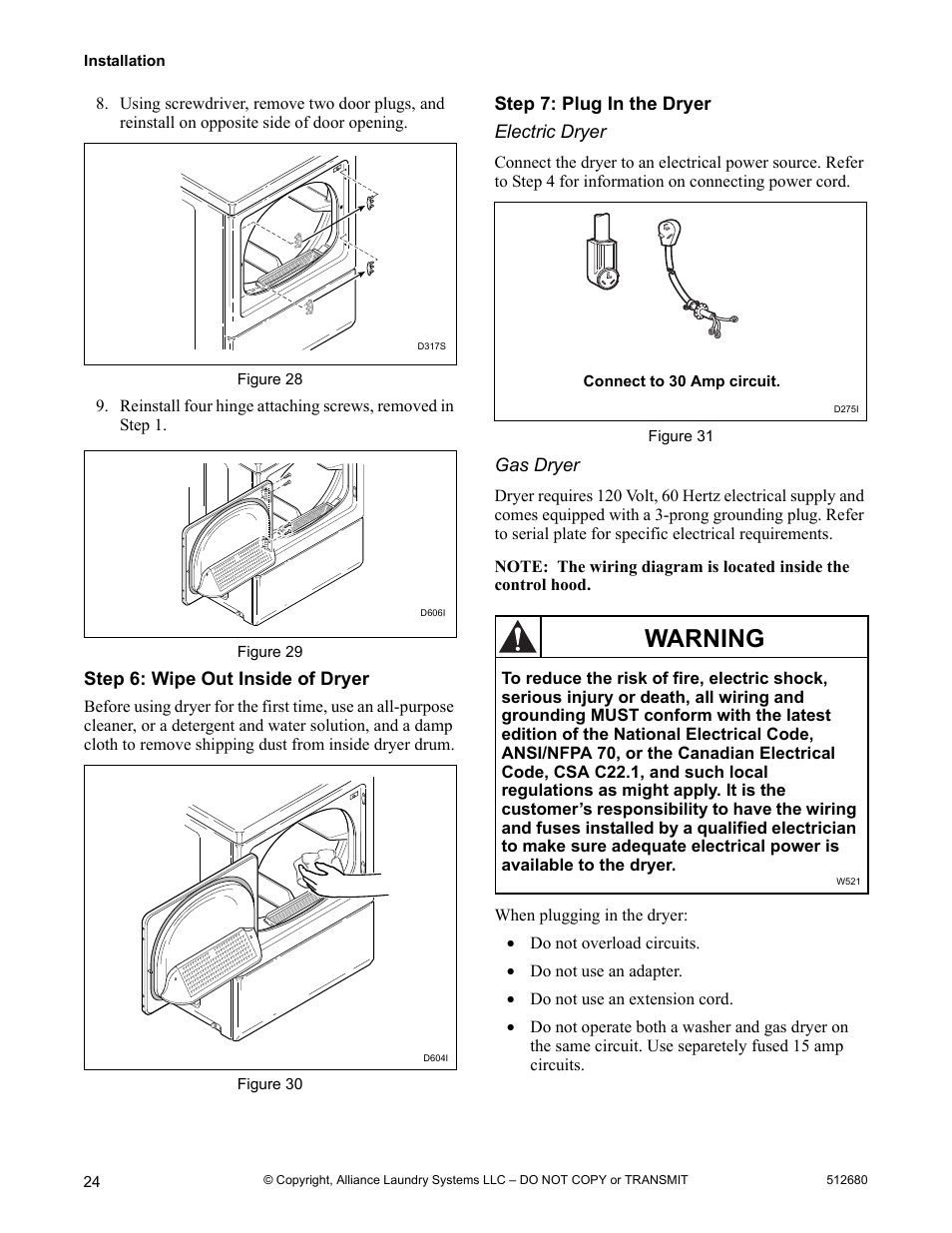 Warning | Alliance Laundry Systems D677I User Manual | Page 26 / 56