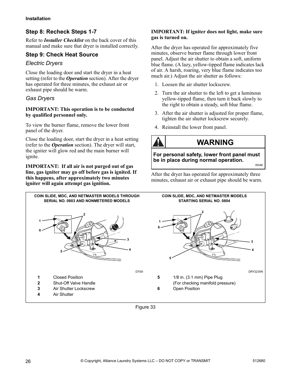 Warning | Alliance Laundry Systems D677I User Manual | Page 28 / 56