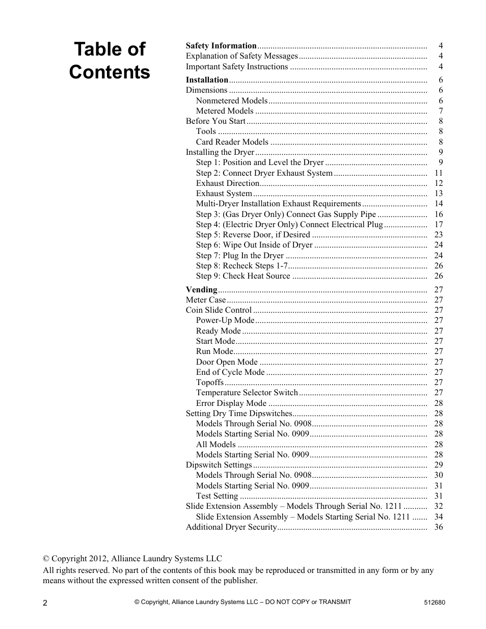 Alliance Laundry Systems D677I User Manual | Page 4 / 56