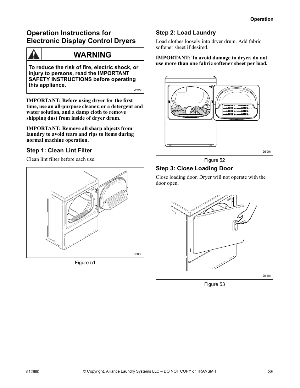 Warning | Alliance Laundry Systems D677I User Manual | Page 41 / 56