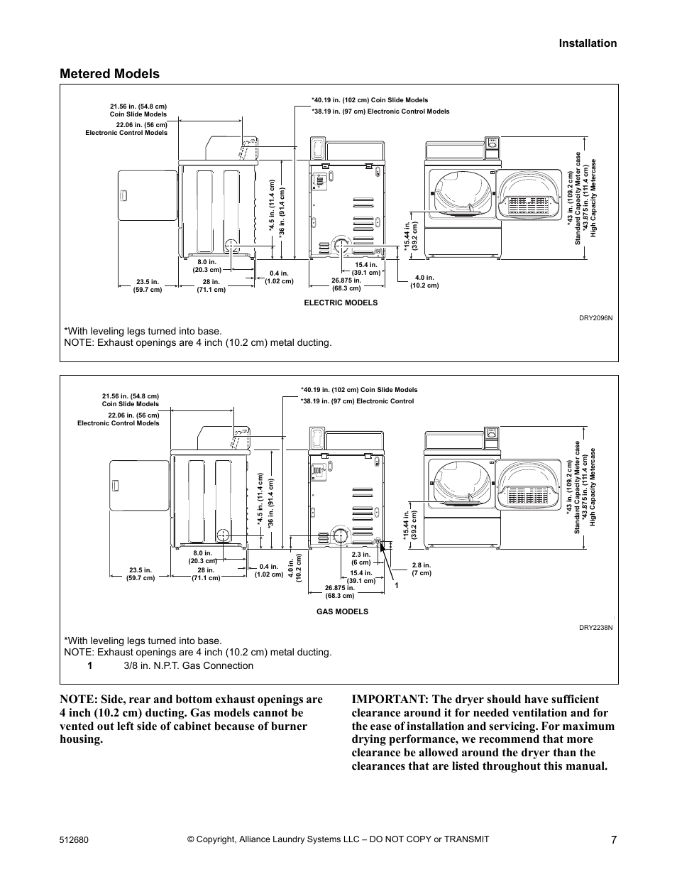 Metered models, Installation 7 | Alliance Laundry Systems D677I User Manual | Page 9 / 56