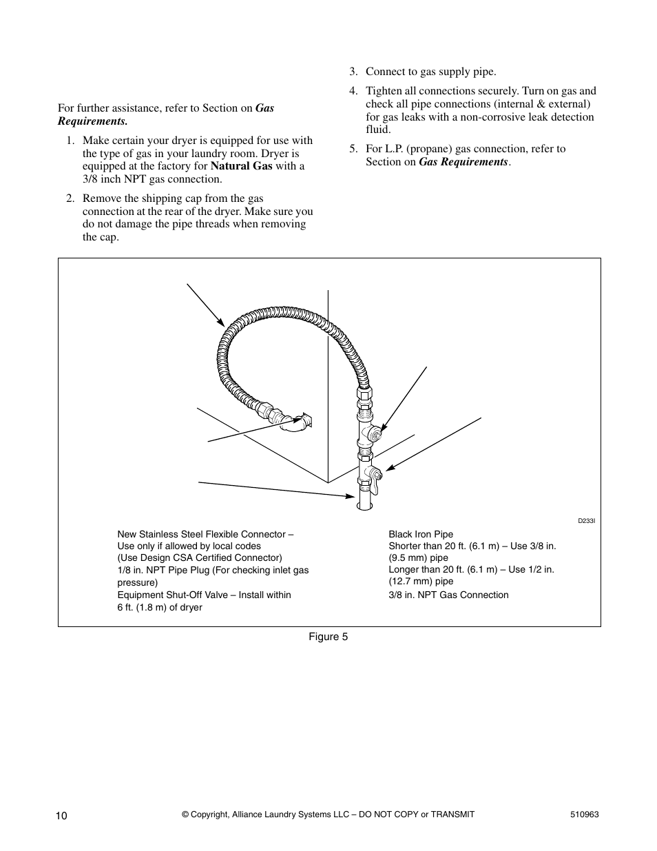 Step 3: (gas dryer only) connect gas supply pipe | Alliance Laundry Systems D715I User Manual | Page 12 / 34