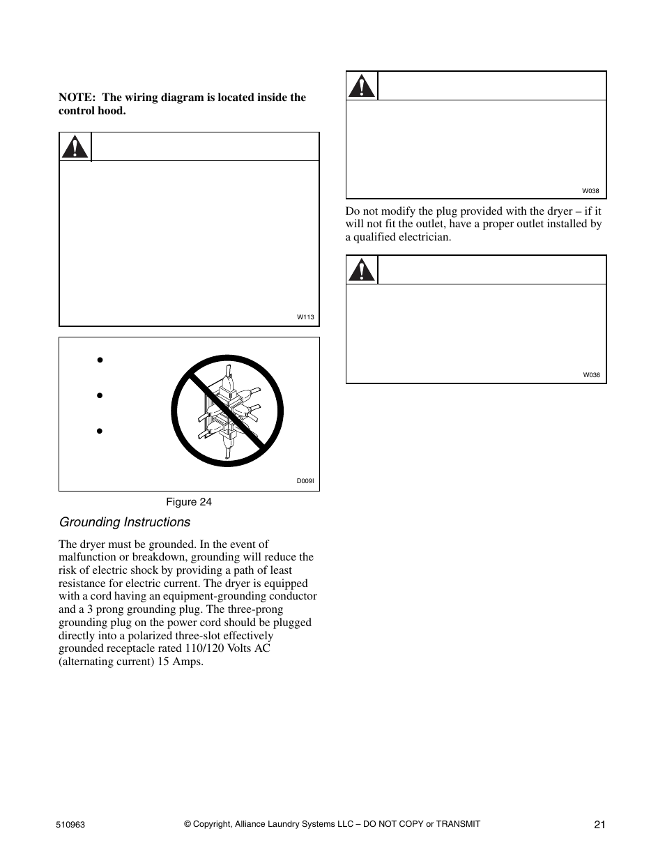 Gas dryers, Warning | Alliance Laundry Systems D715I User Manual | Page 23 / 34