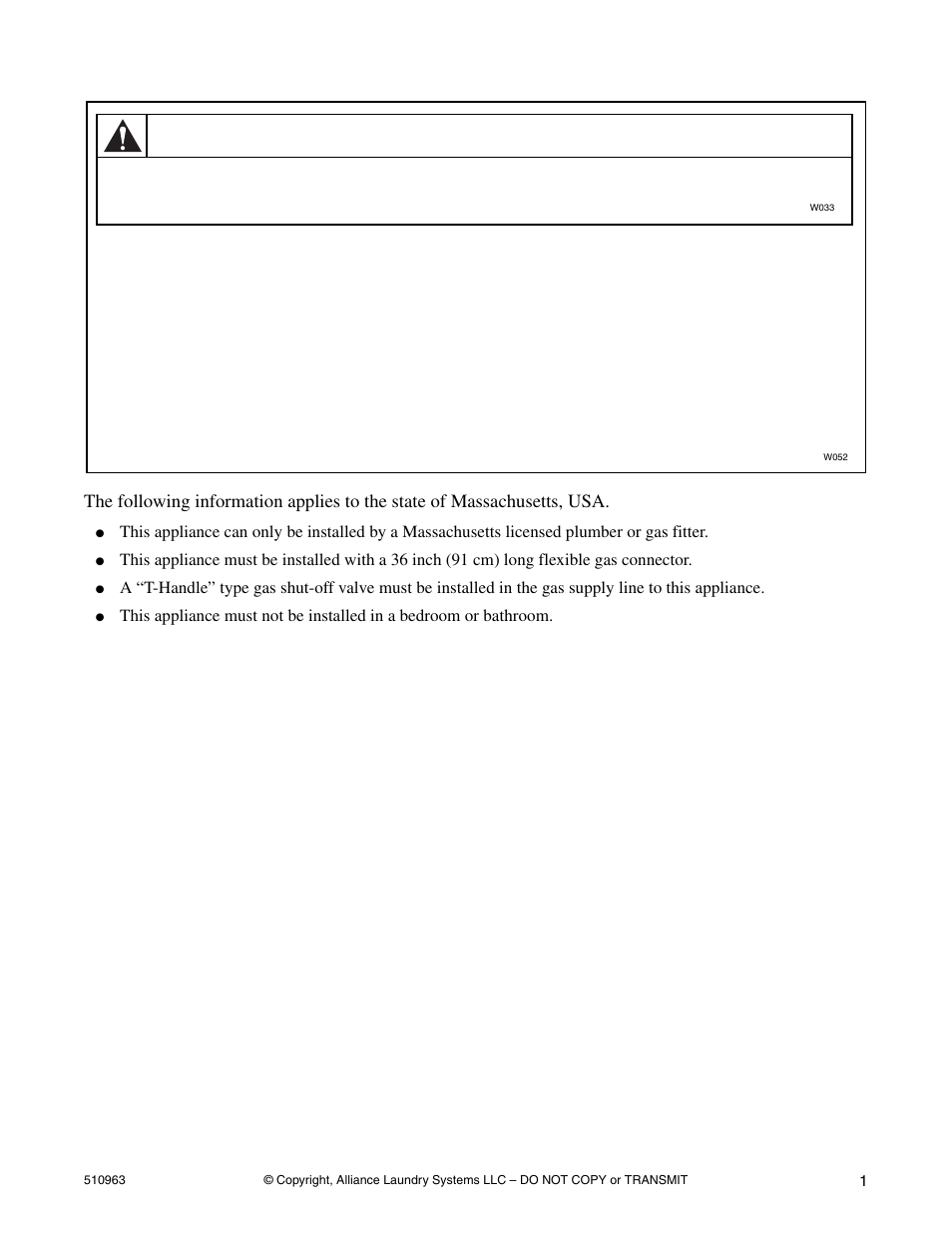 Warning | Alliance Laundry Systems D715I User Manual | Page 3 / 34