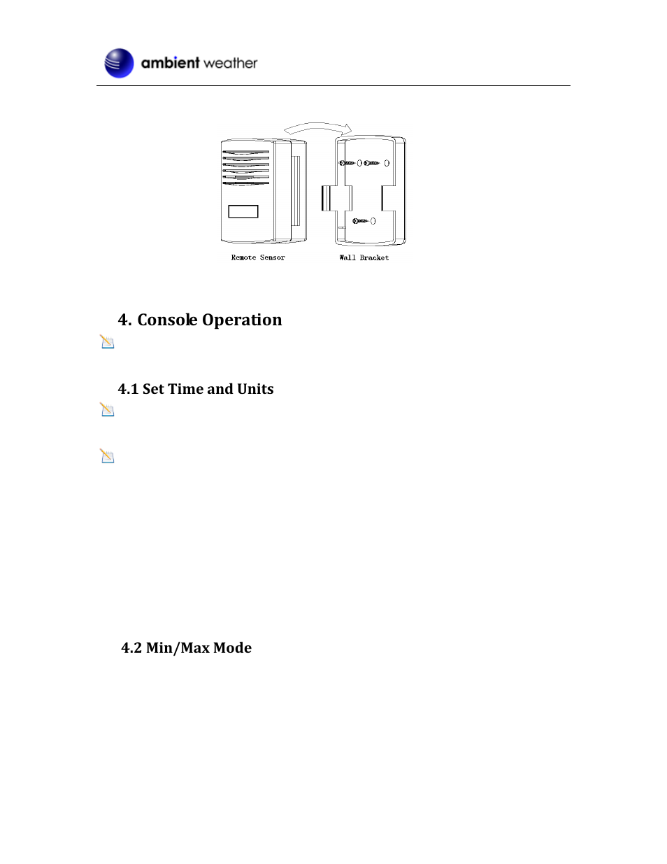 Console operation, 1 set time and units, 2 min/max mode | Ambient Devices WS-0100 User Manual | Page 4 / 9