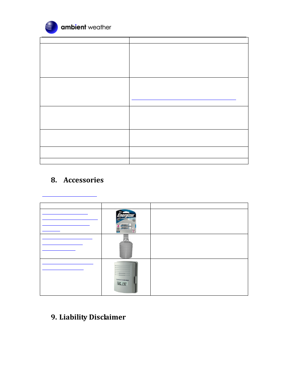 Accessories, Liability disclaimer | Ambient Devices WS-0100 User Manual | Page 7 / 9