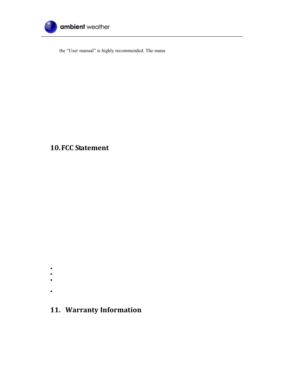 Fcc statement, Warranty information | Ambient Devices WS-0100 User Manual | Page 8 / 9