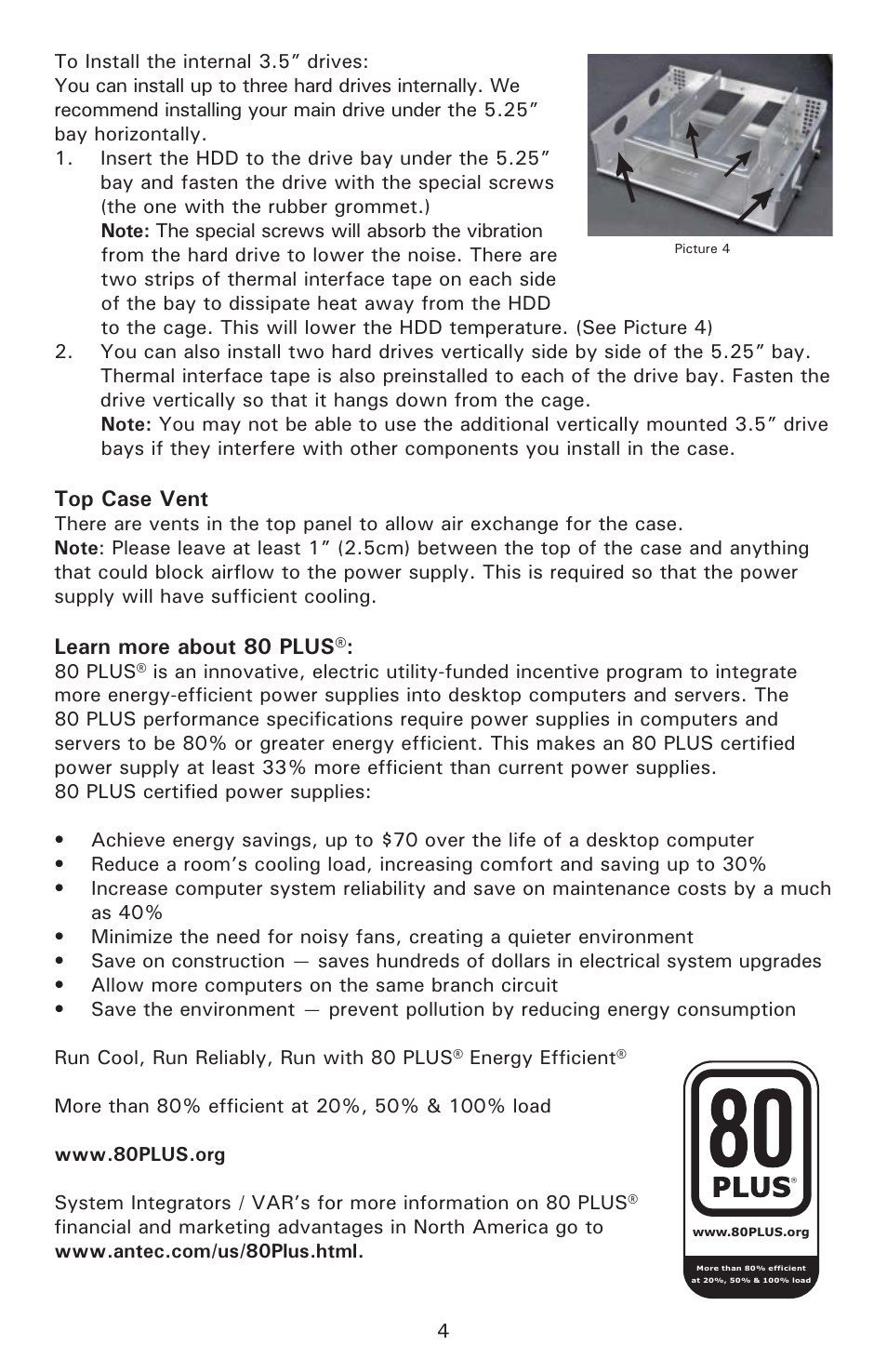 Top case vent, Learn more about 80 plus | Antec NEW SOLUTION NSK 1380 User Manual | Page 5 / 6