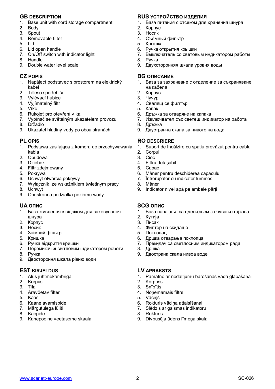 Scarlett SC-026 User Manual | Page 2 / 20