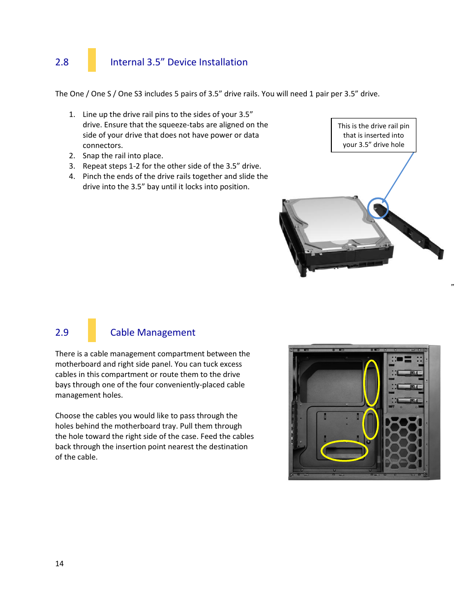 8 internal 3.5” device installation, 9 cable management | Antec ONE S3 User Manual | Page 14 / 23