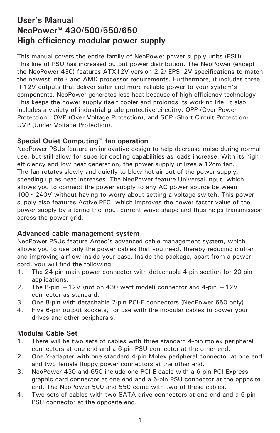 Antec NEOPOWER 500 User Manual | Page 2 / 6