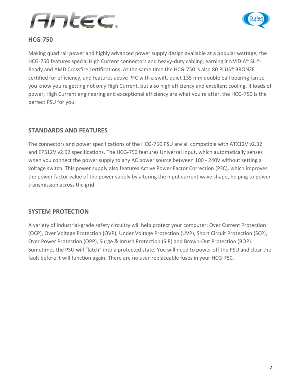 Antec HCG-750 User Manual | Page 2 / 7