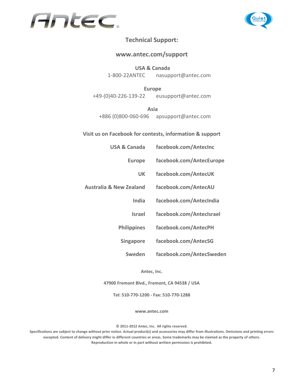 Antec HCG-750 User Manual | Page 7 / 7