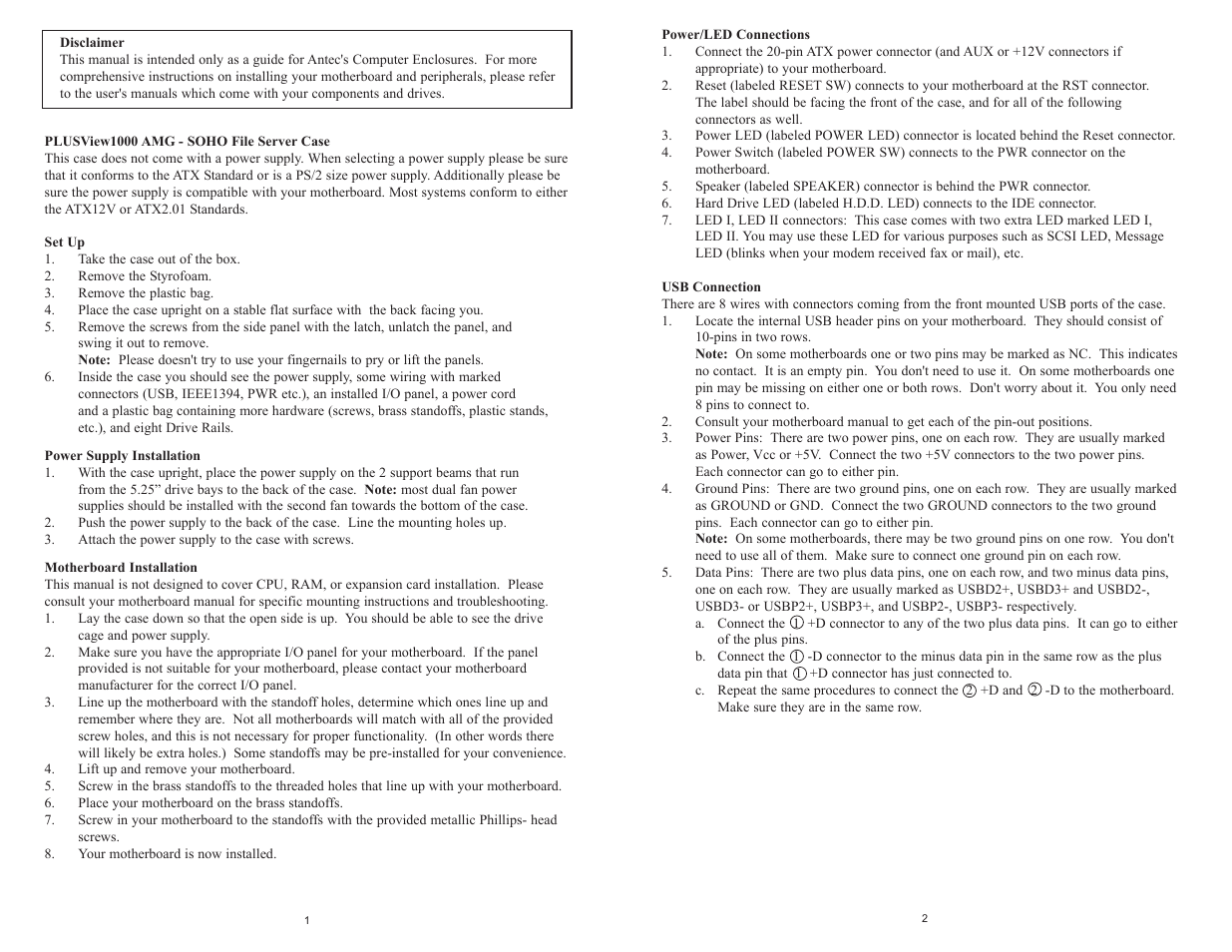 Antec PLUSVIEW 1000 User Manual | Page 2 / 3