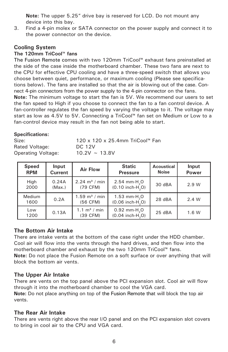 Cooling system, The bottom air intake, The upper air intake | The rear air intake | Antec Veris Fusion Remote Black User Manual | Page 7 / 10