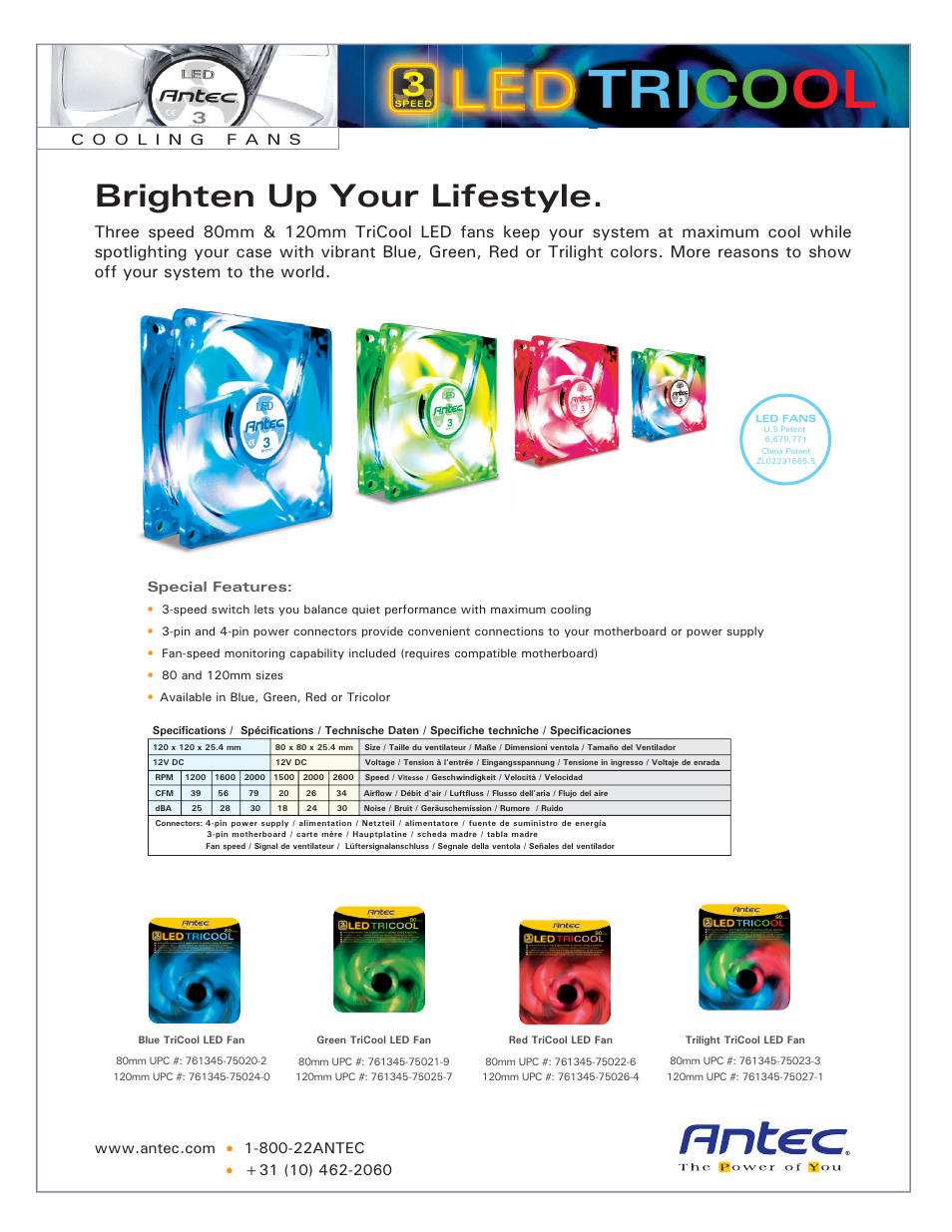 Antec 3 LED TriCool Blue User Manual | 1 page