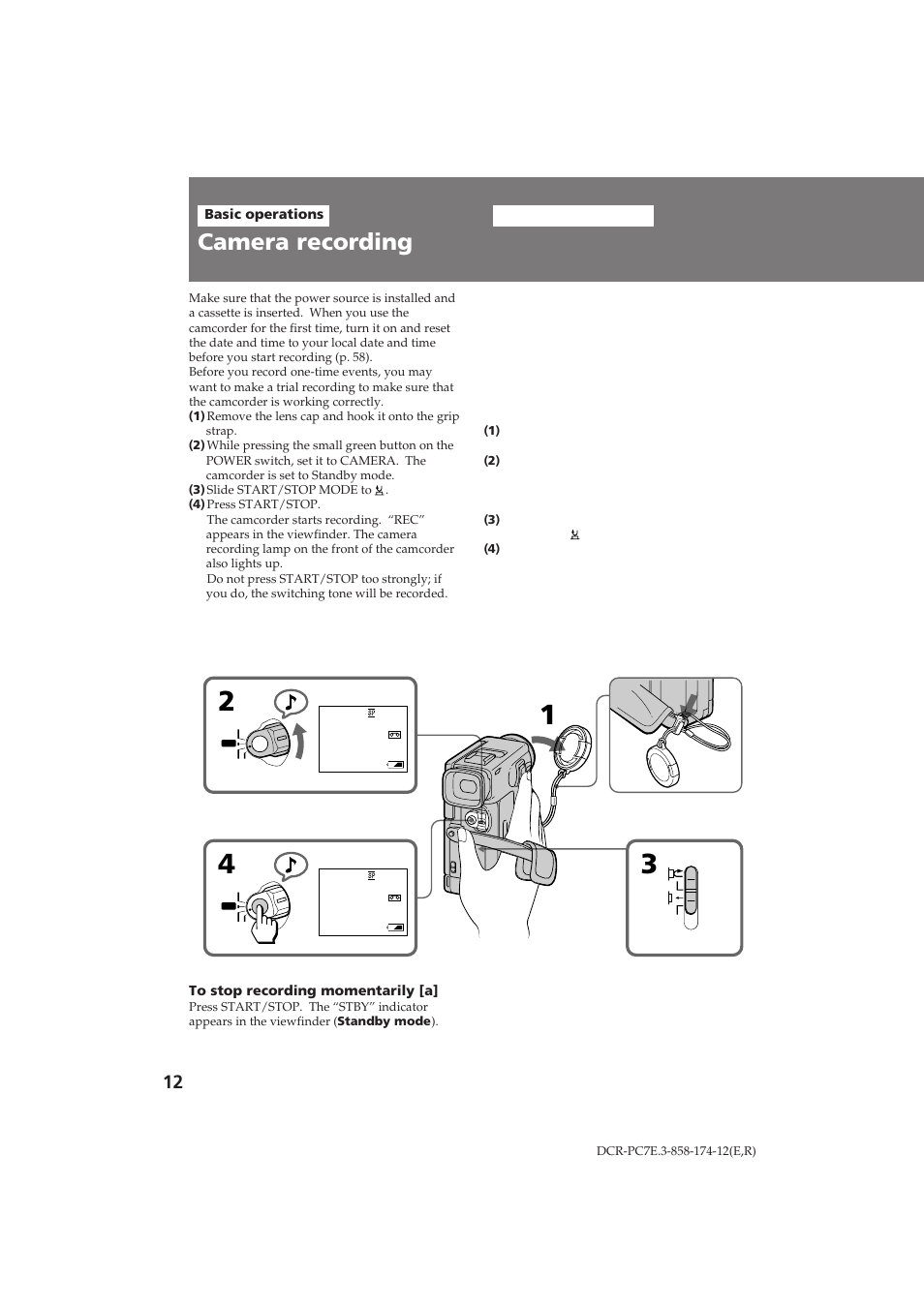 Camera recording, Б‡флт¸ т фупу˘¸˛ ‚л‰вун‡пв | Sony DCR-PC7E User Manual | Page 12 / 92