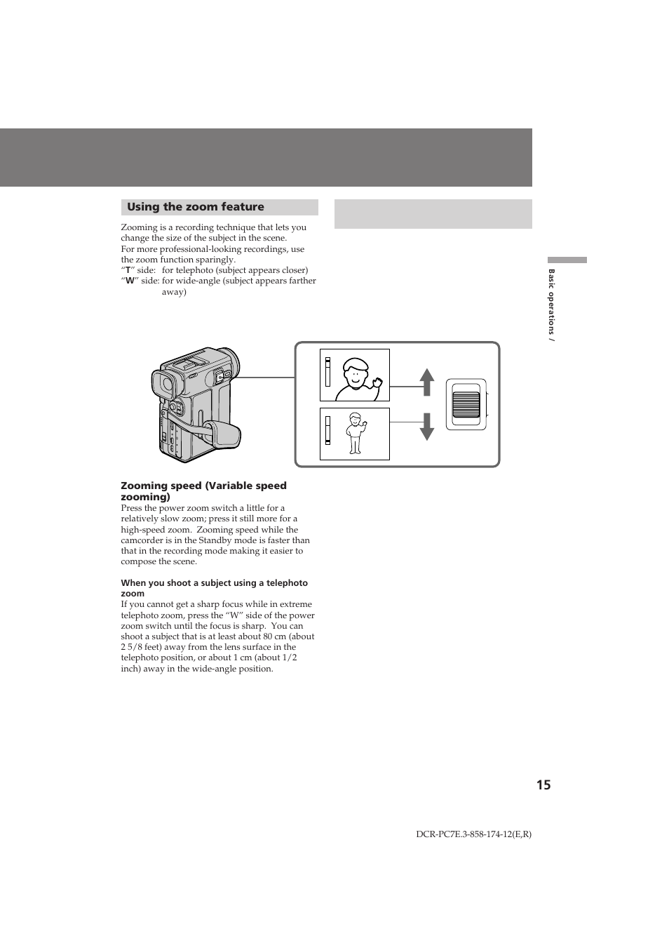 Using the zoom feature, Атфуо¸бу‚‡млв ùûìíˆëë м‡вб‰‡ ‚л‰вун‡пв | Sony DCR-PC7E User Manual | Page 15 / 92