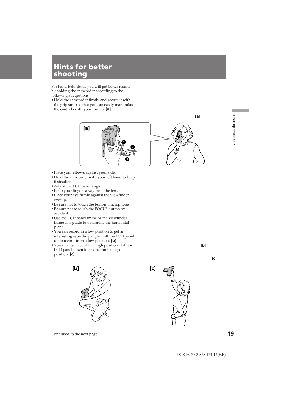 Hints for better shooting, Лу‚въ˚ ‰оfl оы˜¯ви т ˙ в п н л | Sony DCR-PC7E User Manual | Page 19 / 92