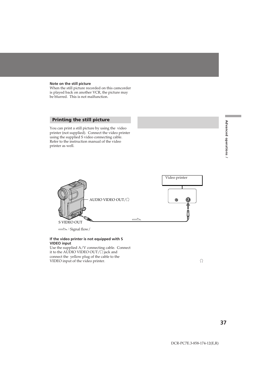 Printing the still picture, К‡тфв˜‡ън‡ мвфу‰‚лкму„у лбу· ‡êâìëfl | Sony DCR-PC7E User Manual | Page 37 / 92