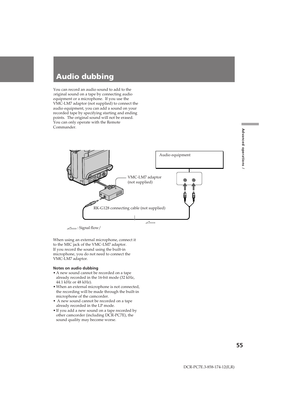 Audio dubbing, Ив вб‡флт¸ б‚ыну‚у„у туф у‚ук‰âìëfl | Sony DCR-PC7E User Manual | Page 55 / 92