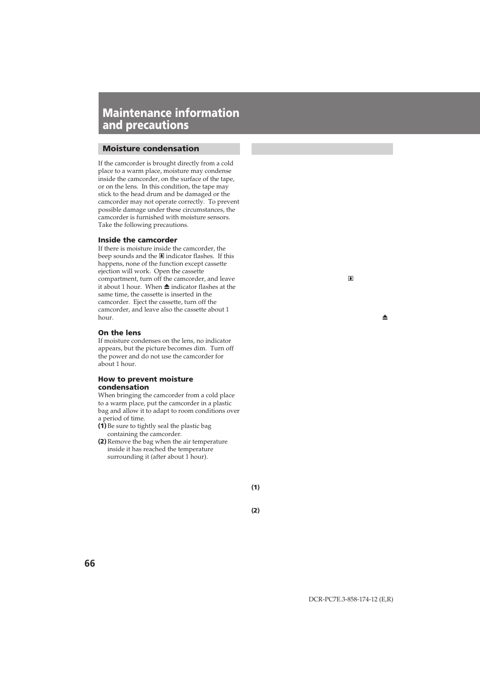 Maintenance information and precautions | Sony DCR-PC7E User Manual | Page 66 / 92