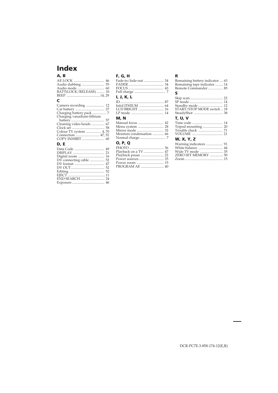 Index, Д о щ ‡ ‚ л м ъ ˚ и ын‡б‡ъво | Sony DCR-PC7E User Manual | Page 92 / 92