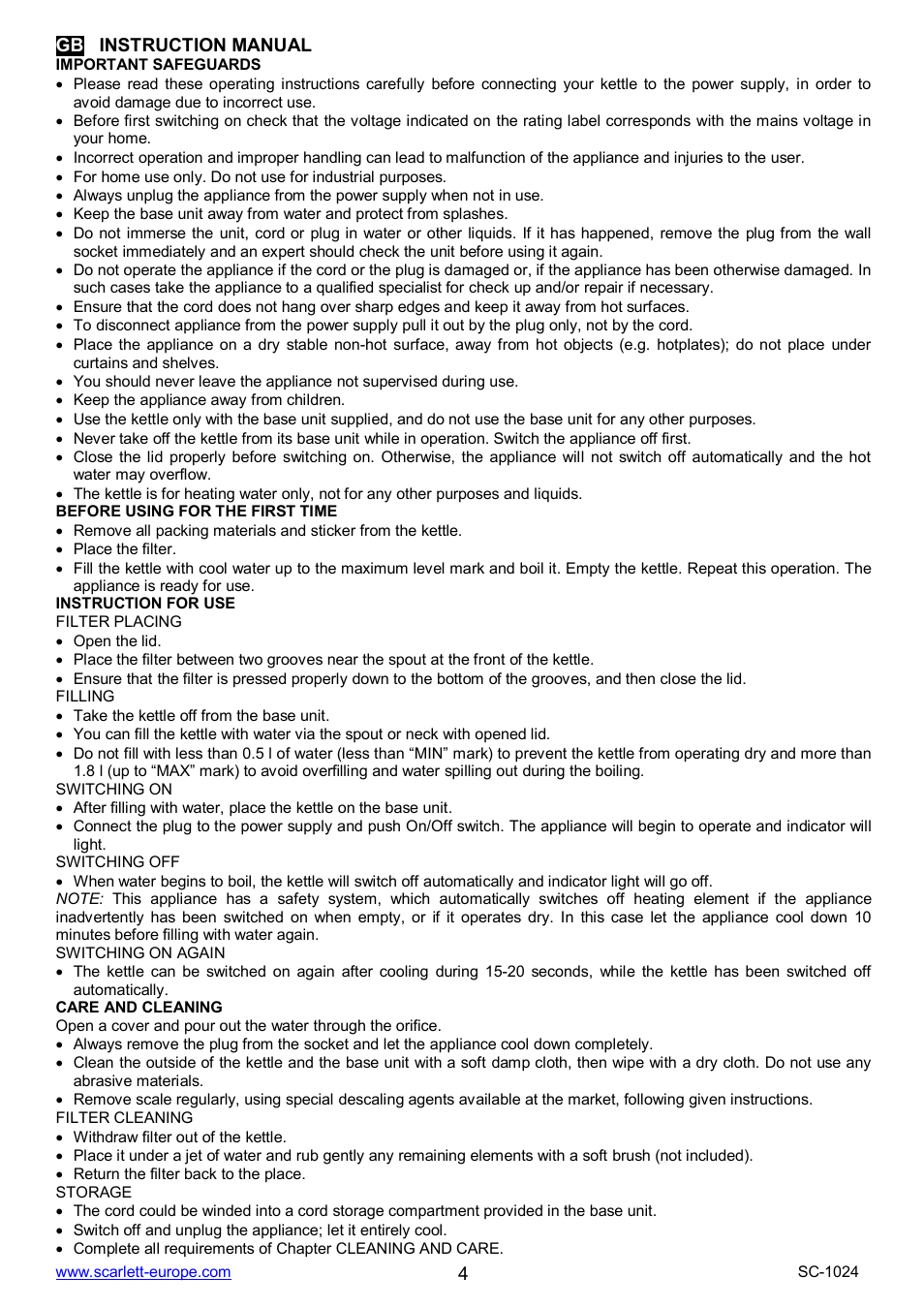Scarlett SC-1024 User Manual | Page 4 / 20