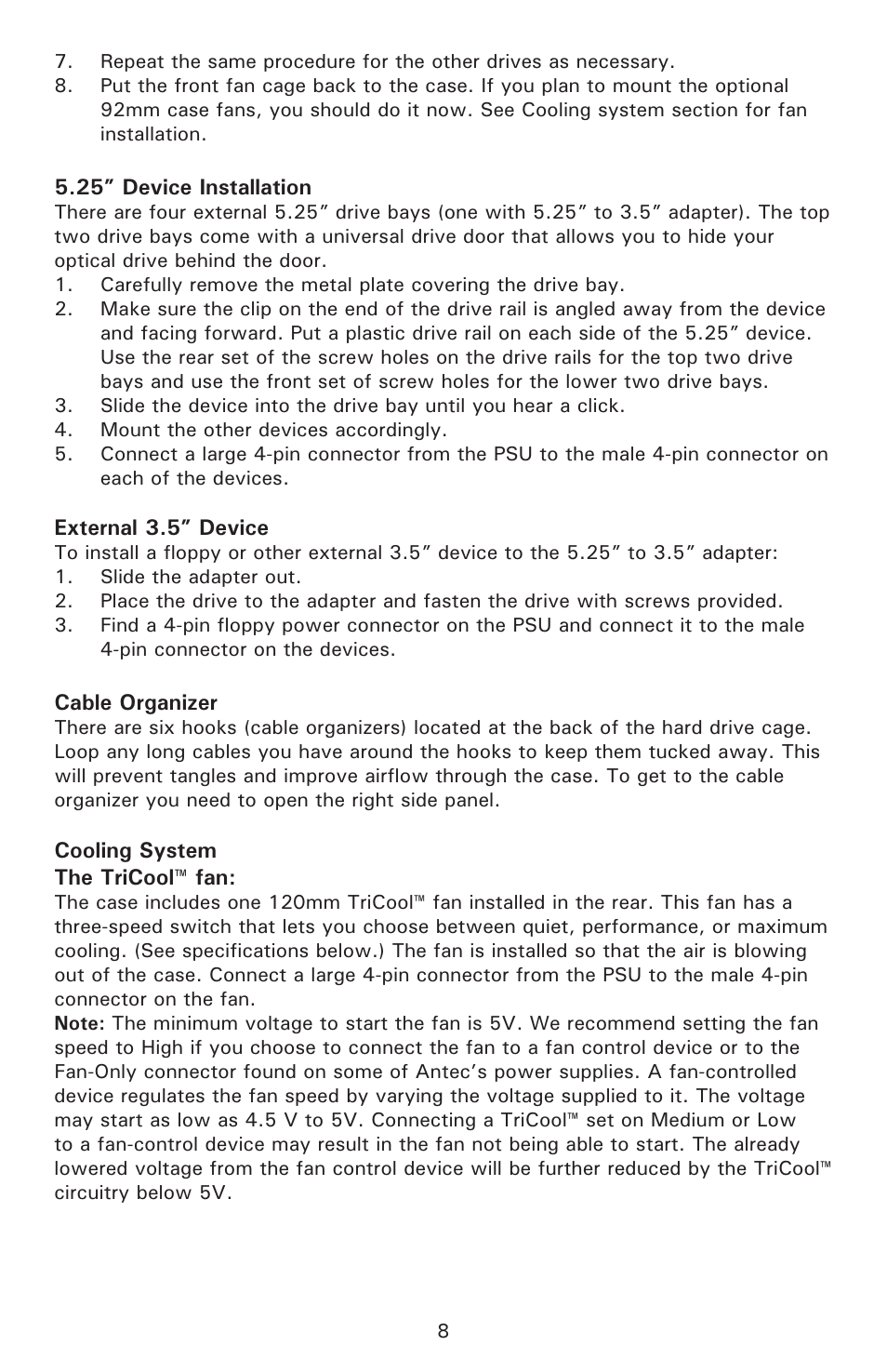 Antec Sonata Solo White User Manual | Page 9 / 11