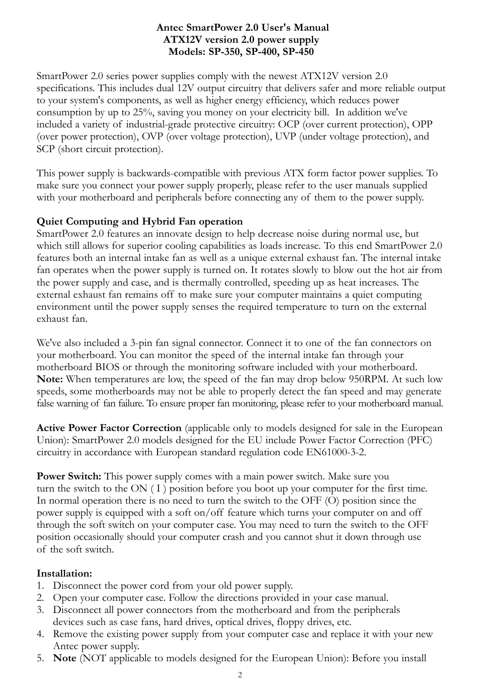 Antec 2.0 User Manual | Page 2 / 4