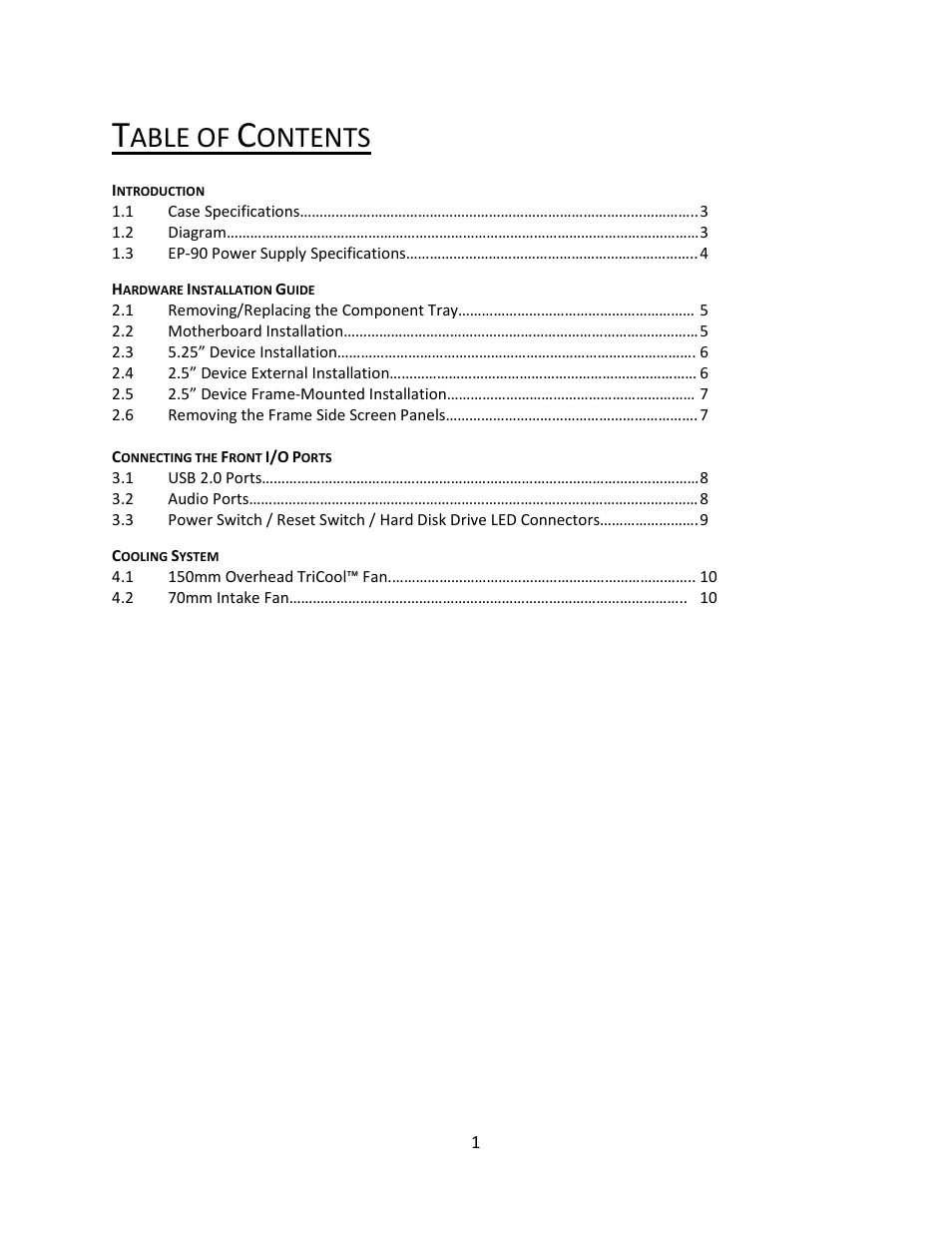 Able of, Ontents | Antec Quiet Computing Mini Skeleton-90 User Manual | Page 2 / 12