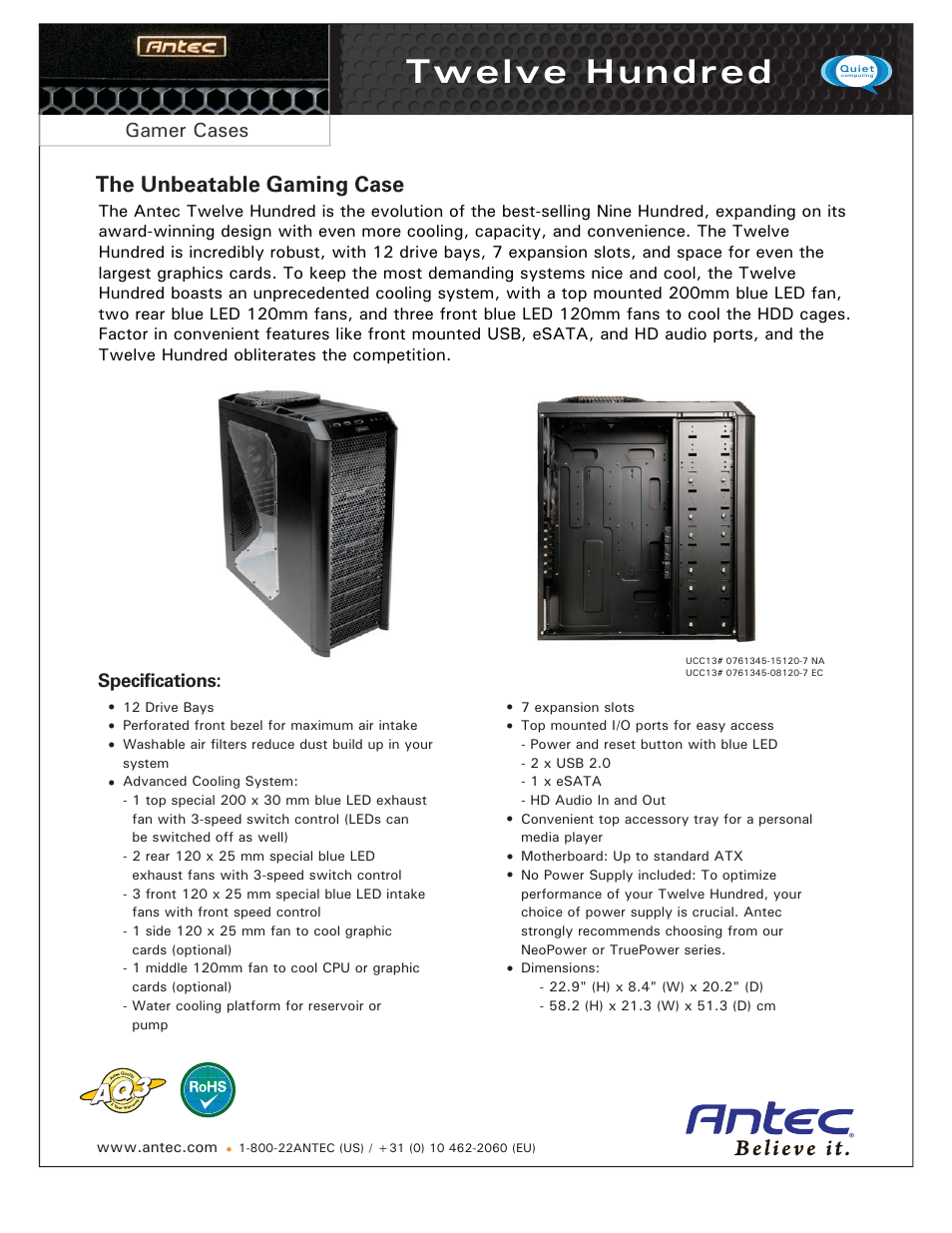 Antec UCC13# 0761345-15120-7 NA User Manual | 1 page