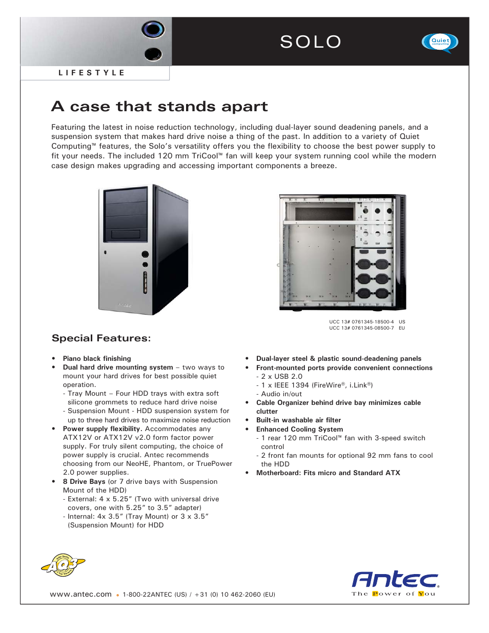 Antec SOLO UCC 13# 0761345-18500-4 US User Manual | 1 page