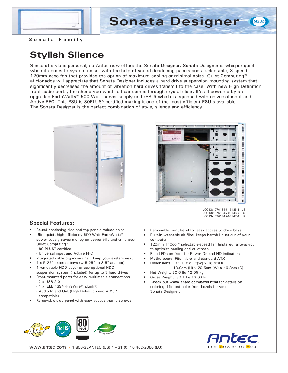 Antec Sonata Designer UCC13# 0761345-15135 User Manual | 1 page