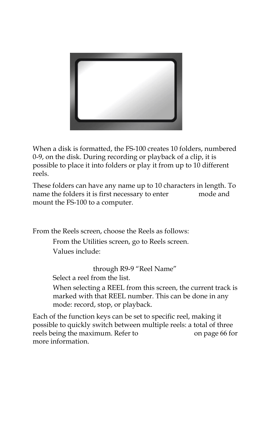 Reels screen, Placing a clip in a reel | Panasonic FS-100 User Manual | Page 100 / 154