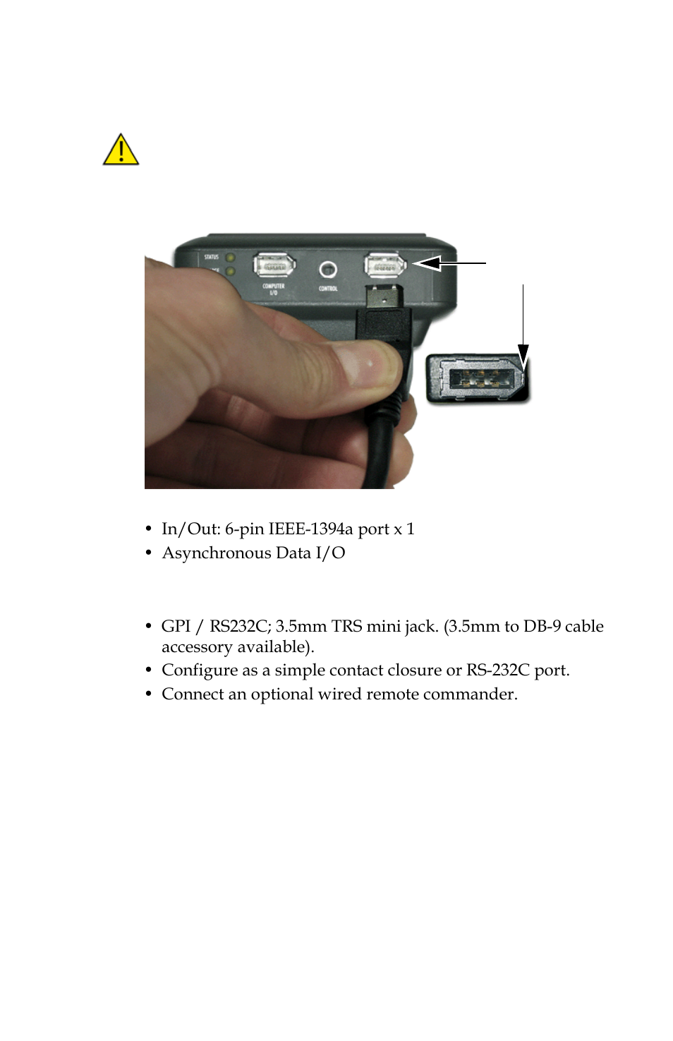 Computer firewire connector, Remote control, serial connector | Panasonic FS-100 User Manual | Page 29 / 154