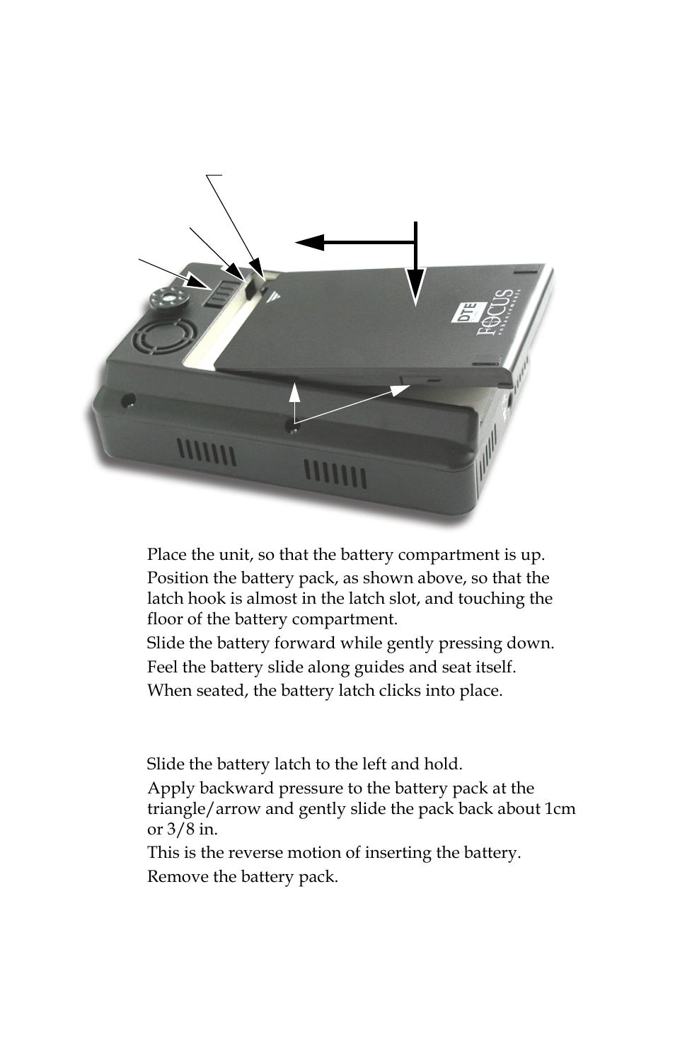 Installing / removing the battery pack, Installing a battery, Removing a battery | Installing a battery removing a battery | Panasonic FS-100 User Manual | Page 40 / 154