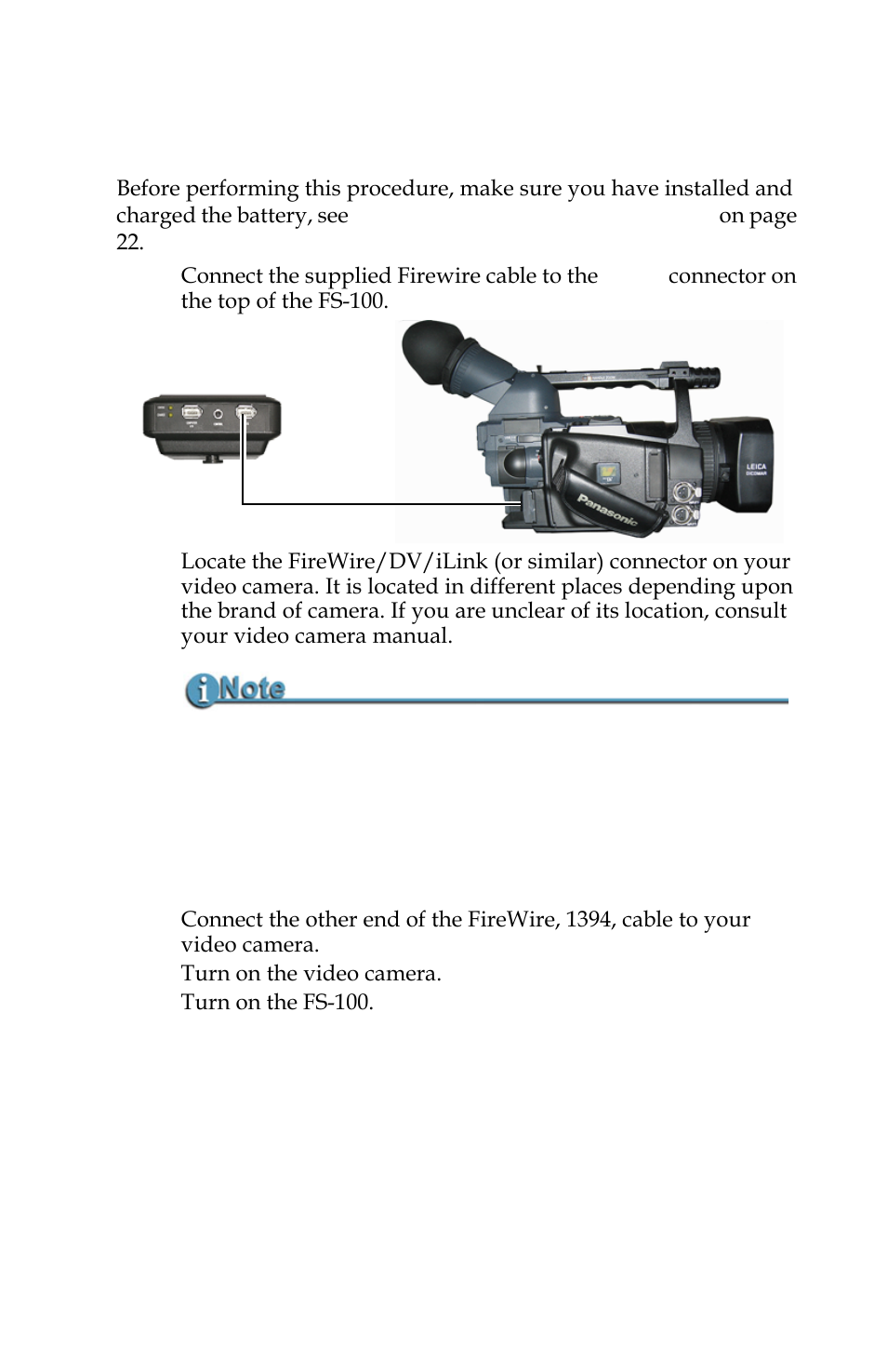 Connecting a fs-100 to a dv/hd camcorder | Panasonic FS-100 User Manual | Page 43 / 154