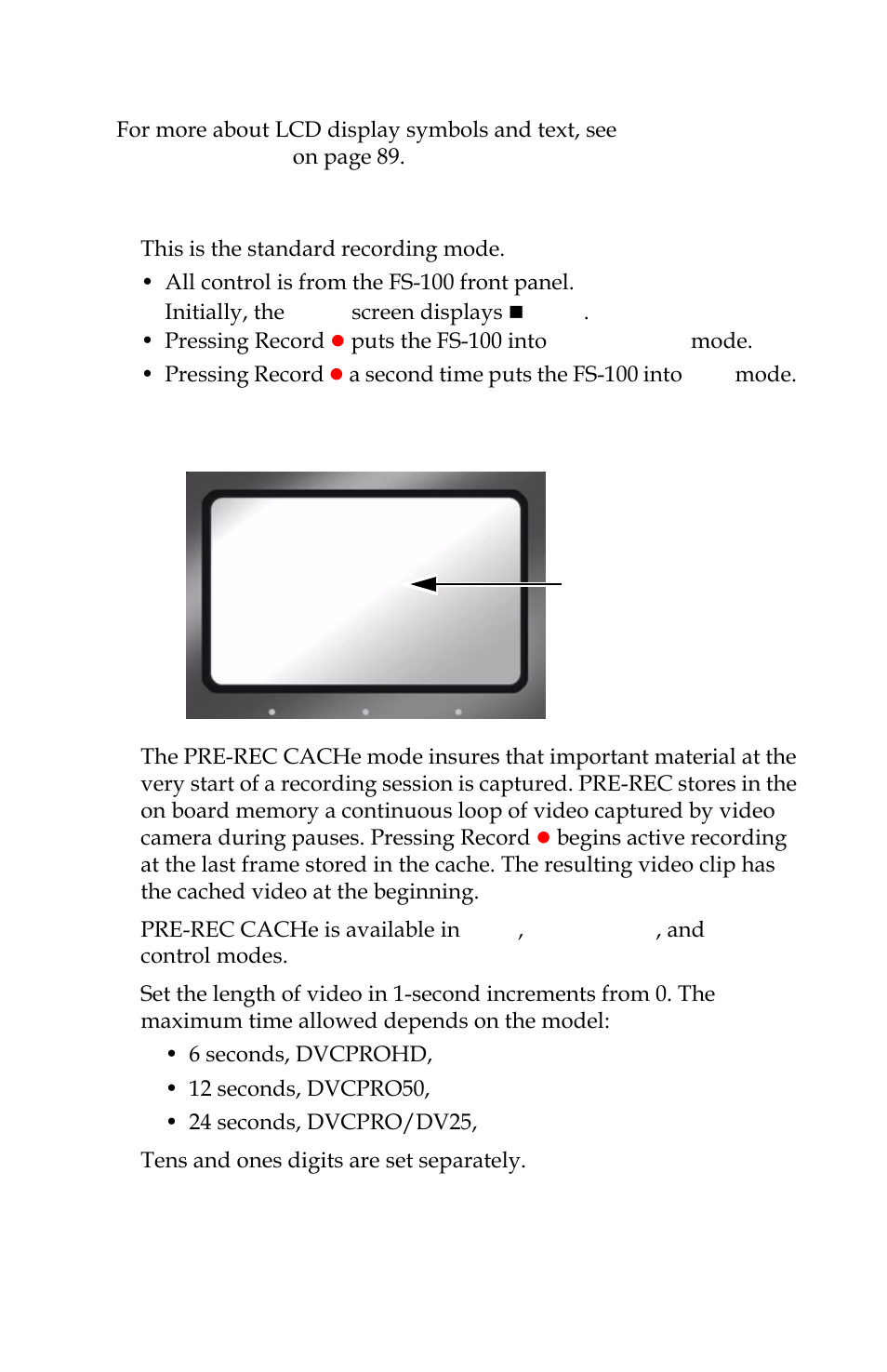 Normal record, Pre-rec record mode, Normal record pre-rec record mode | Panasonic FS-100 User Manual | Page 65 / 154