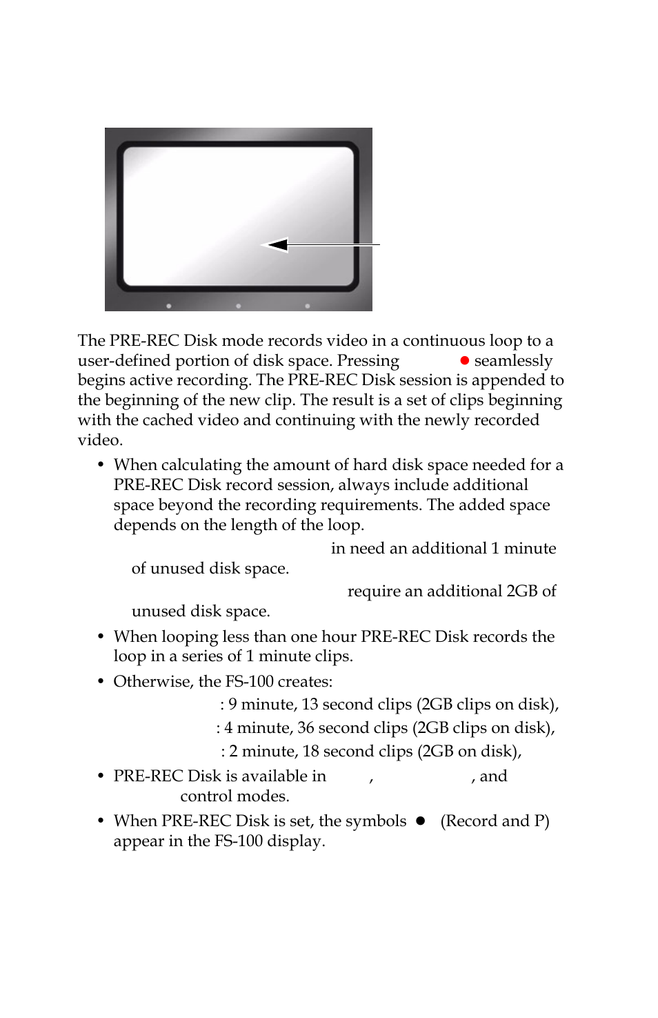 Pre-rec disk record mode | Panasonic FS-100 User Manual | Page 66 / 154
