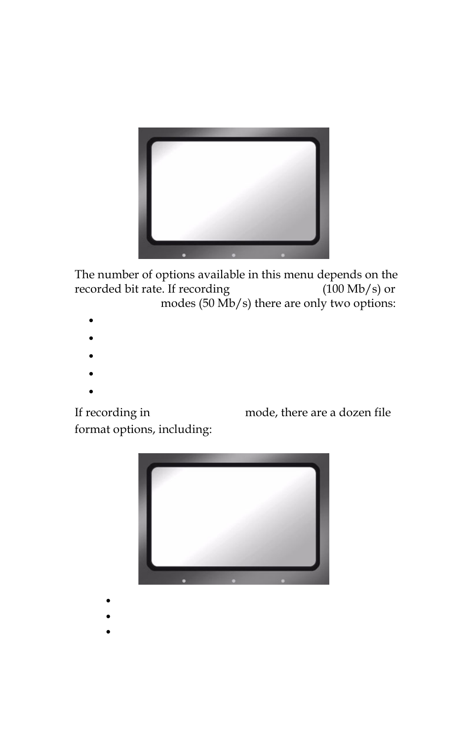 Format screen, Dv formats | Panasonic FS-100 User Manual | Page 69 / 154