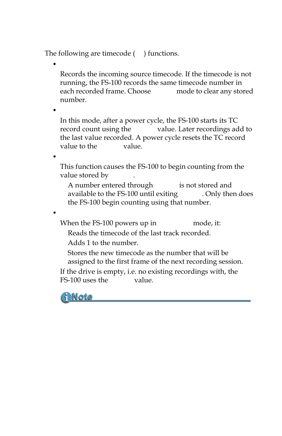 Time code ext, rec run, free run, regen | Panasonic FS-100 User Manual | Page 79 / 154